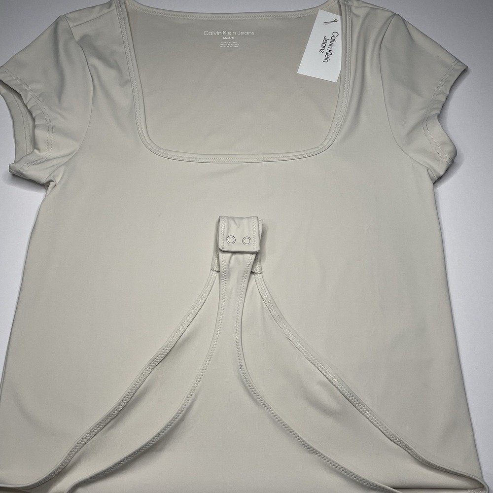 Woman's Tan Calvin Klein Square Neck Tong One Piece- Size M NWT